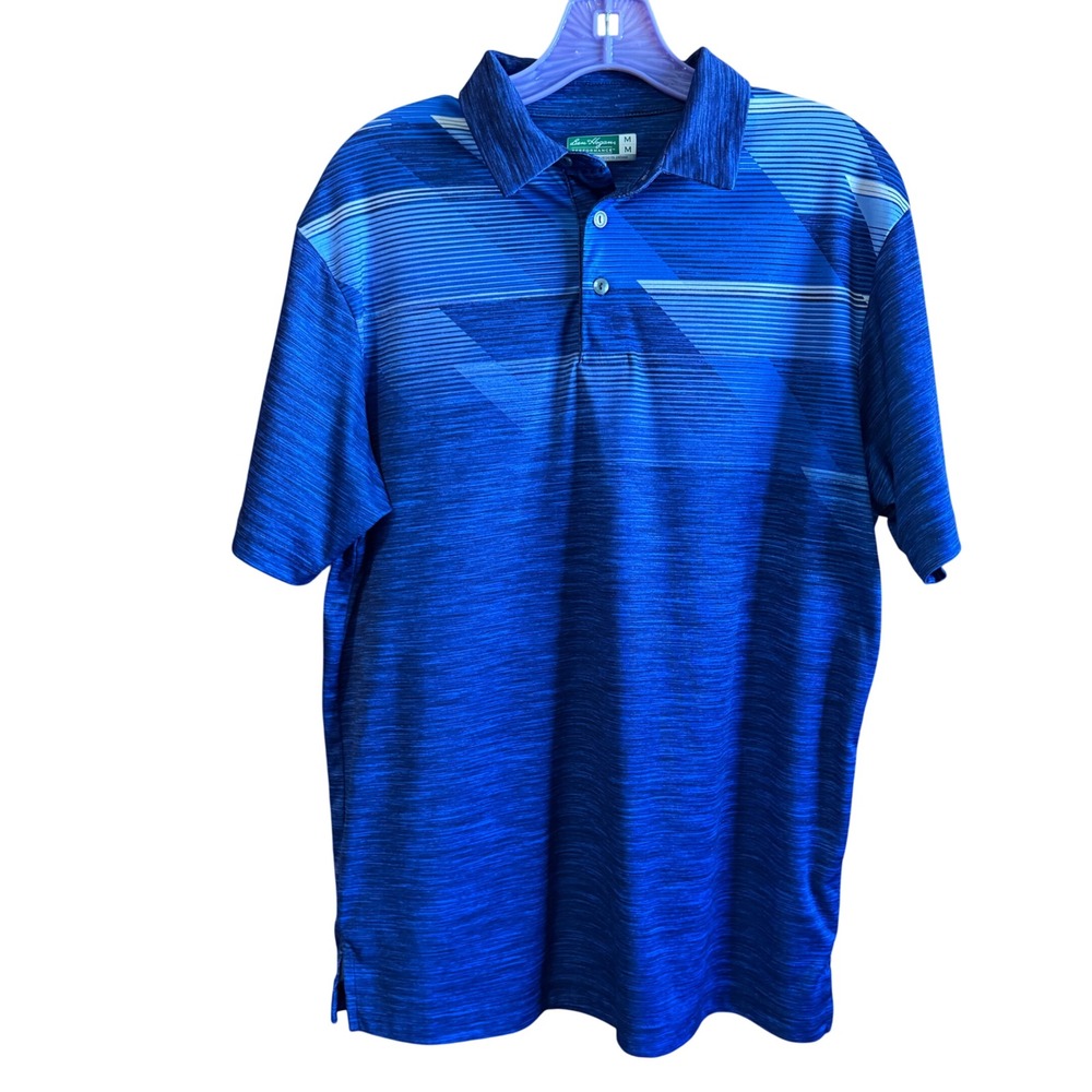 Ben Hogan Medium Performance Golf Polo Shirt Striped Athletic‎ Blue Mens M